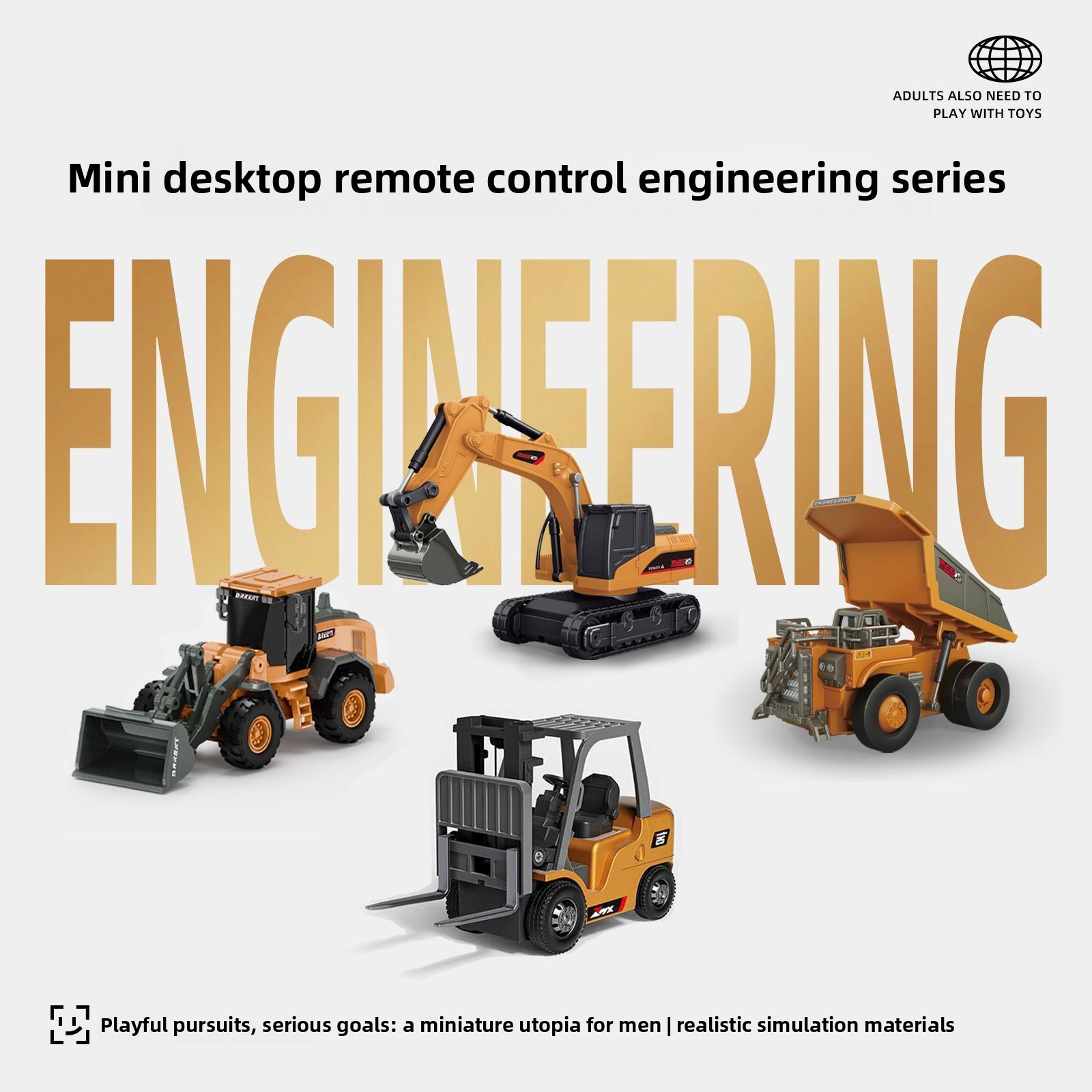 Model Kit Excavator - 1:64 Metal RC Engineering Car Set,